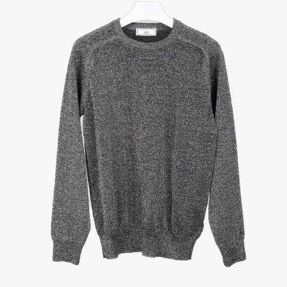 AMI AW/16 Runway Tinsel Tone Black and Silver Metallic Crewneck Sweater - Picture 1 of 10